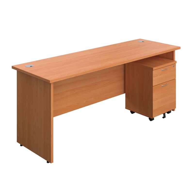 Panel Rectangular Desk + 2 Drawer Mobile Pedestal Bundle | 1800X600 | Beech/Beech