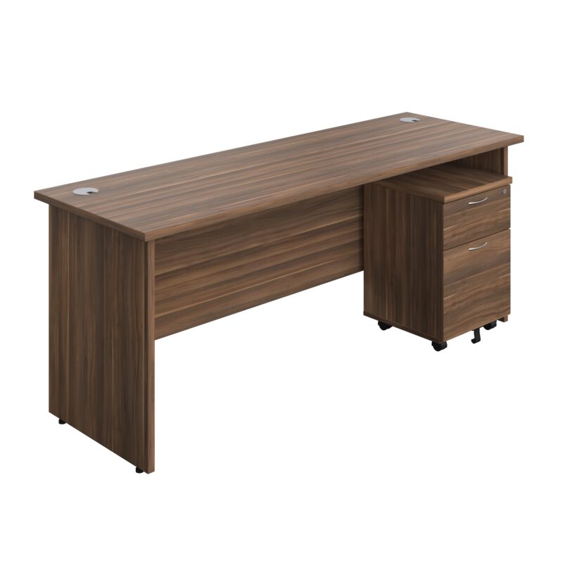 Panel Rectangular Desk + 2 Drawer Mobile Pedestal Bundle | 1800X600 | Dark Walnut/Dark Walnut