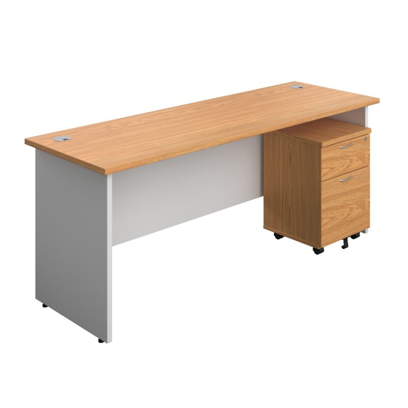 Panel Plus Rectangular Desk + 2 Drawer Mobile Pedestal Bundle | 1800X600 | Nova Oak/White