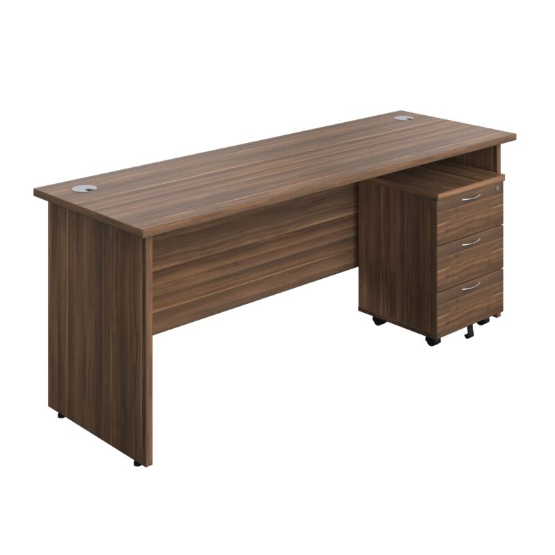 Panel Rectangular Desk + 3 Drawer Mobile Pedestal Bundle | 1800X600 | Dark Walnut/Dark Walnut