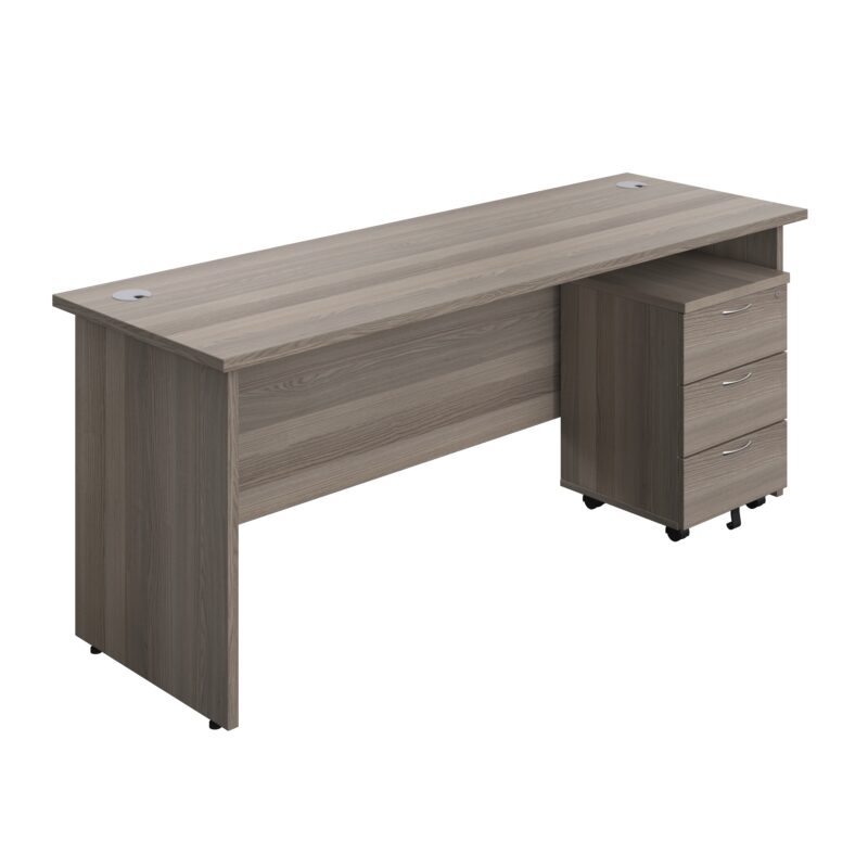 Panel Rectangular Desk + 3 Drawer Mobile Pedestal Bundle | 1800X600 | Grey Oak/Grey Oak