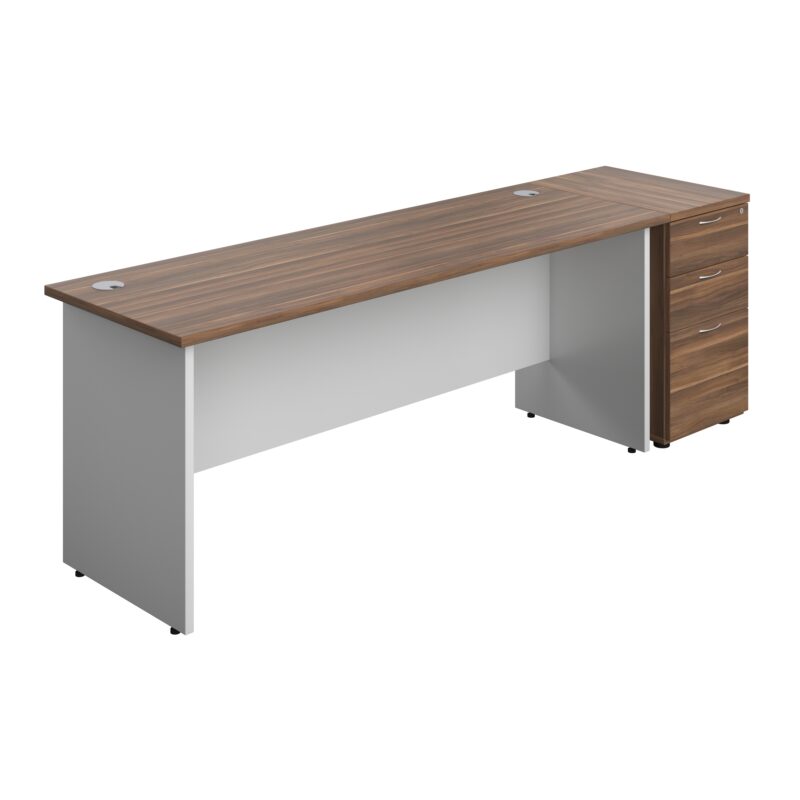 Panel Plus Rectangular Desk + Matching 3 Drawer Desk High Pedestal Bundle | 600 Pedestal | 1800X600 | Dark Walnut/White