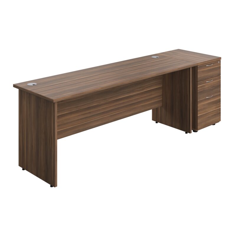 Panel Rectangular Desk + 3 Drawer Desk High Pedestal Bundle | 1800X600 | Dark Walnut/Dark Walnut