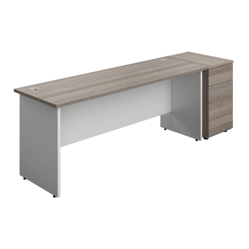 Panel Plus Rectangular Desk + Matching 3 Drawer Desk High Pedestal Bundle | 600 Pedestal | 1800X600 | Grey Oak/White