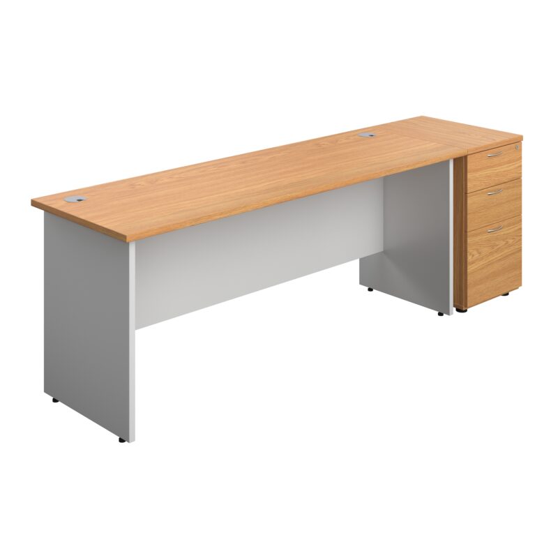 Panel Plus Rectangular Desk + Matching 3 Drawer Desk High Pedestal Bundle | 600 Pedestal | 1800X600 | Nova Oak/White