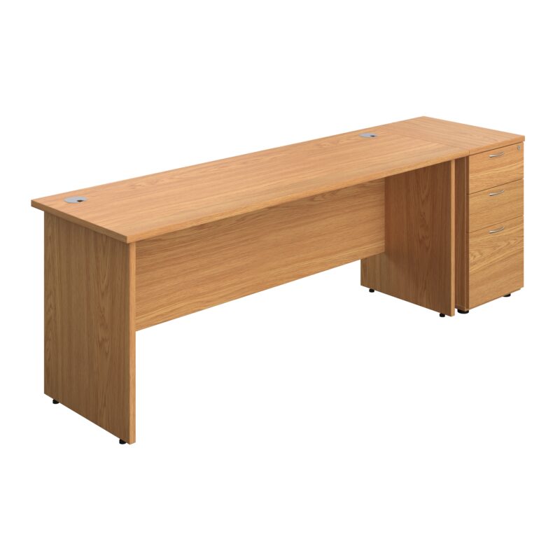 Panel Rectangular Desk + 3 Drawer Desk High Pedestal Bundle | 1800X600 | Nova Oak/Nova Oak