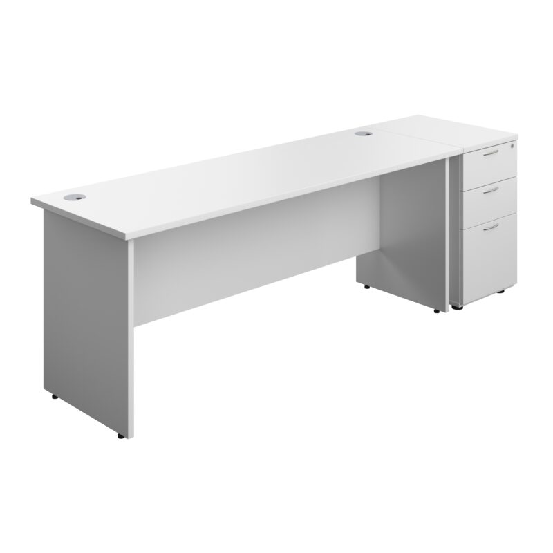 Panel Rectangular Desk + 3 Drawer Desk High Pedestal Bundle | 1800X600 | White/White