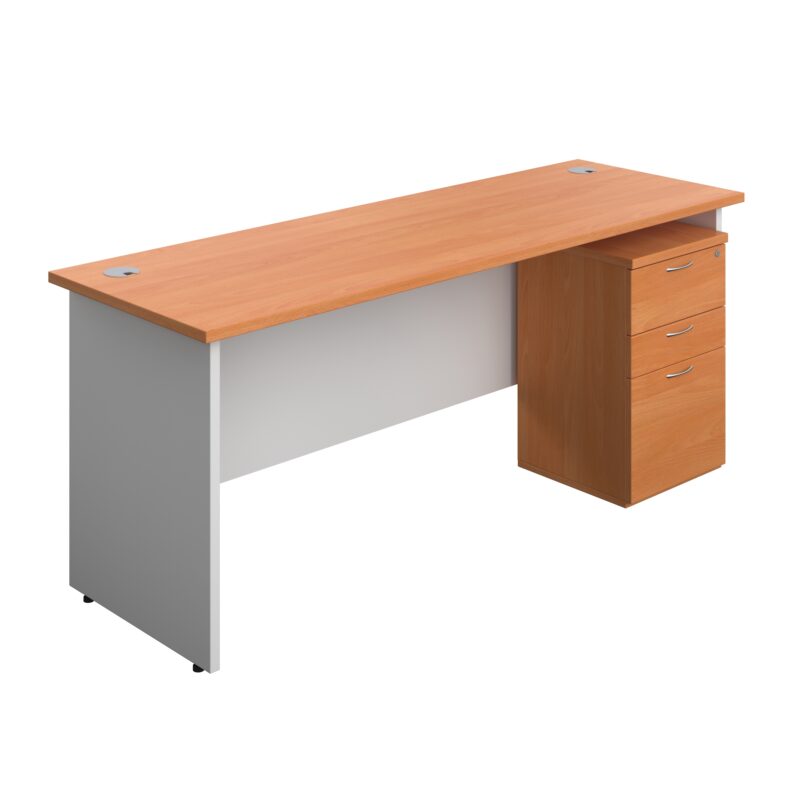 Panel Plus Rectangular Desk + 3 Drawer High Mobile Pedestal Bundle | 1800X600 | Beech/White