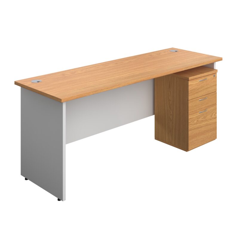 Panel Plus Rectangular Desk + 3 Drawer High Mobile Pedestal Bundle | 1800X600 | Nova Oak/White