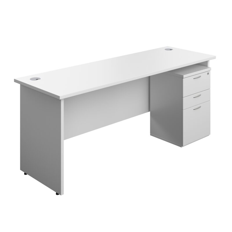 Panel Rectangular Desk + 3 Drawer High Mobile Pedestal Bundle | 1800X600 | White/White