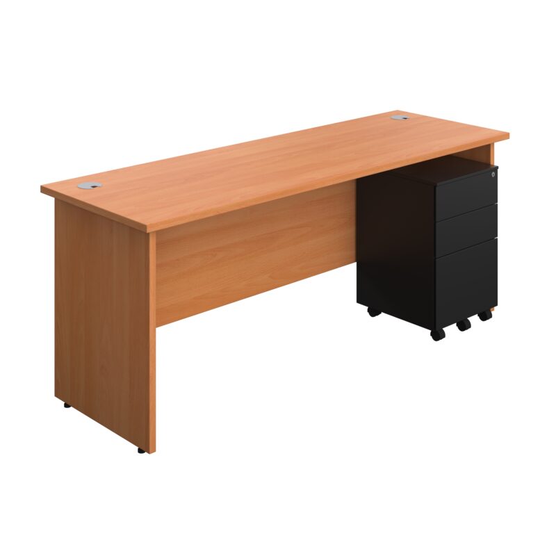 Panel Rectangular Desk + 3 Drawer Steel Pedestal Bundle | 1800X600 | Beech/Black