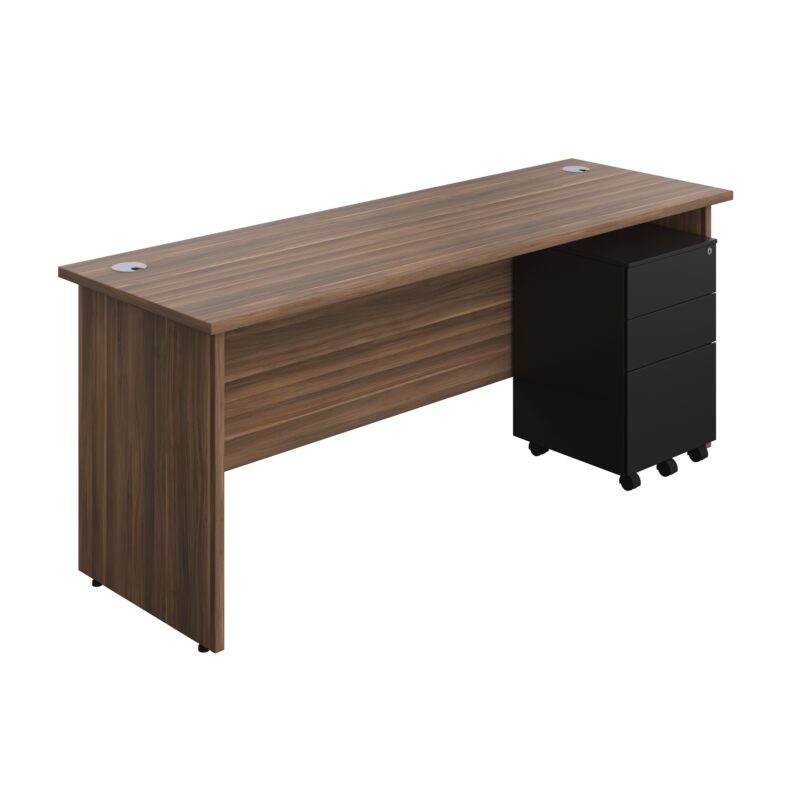 Panel Rectangular Desk + 3 Drawer Steel Pedestal Bundle | 1800X600 | Dark Walnut/Black