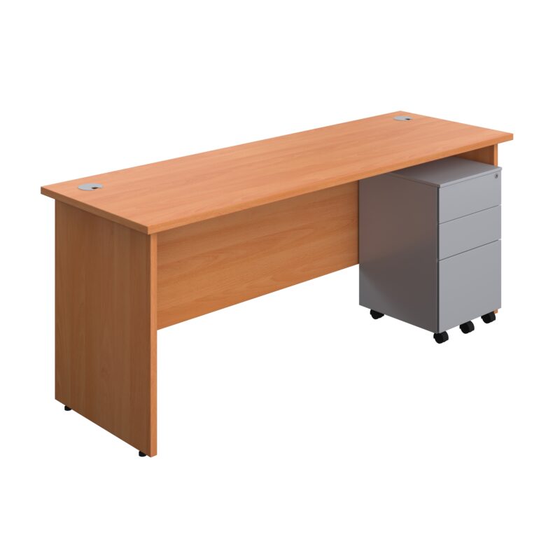 Panel Rectangular Desk + 3 Drawer Steel Pedestal Bundle | 1800X600 | Beech/Silver