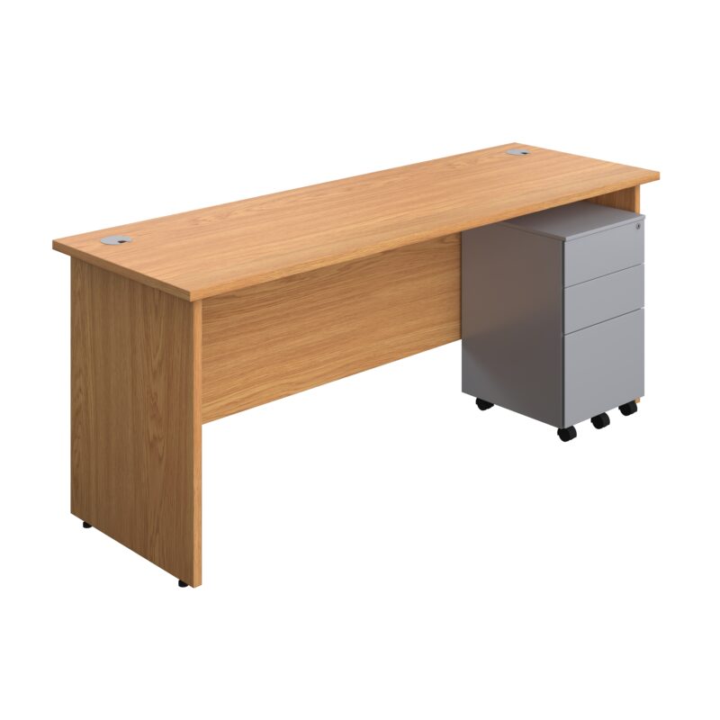 Panel Rectangular Desk + 3 Drawer Steel Pedestal Bundle | 1800X600 | Nova Oak/Silver