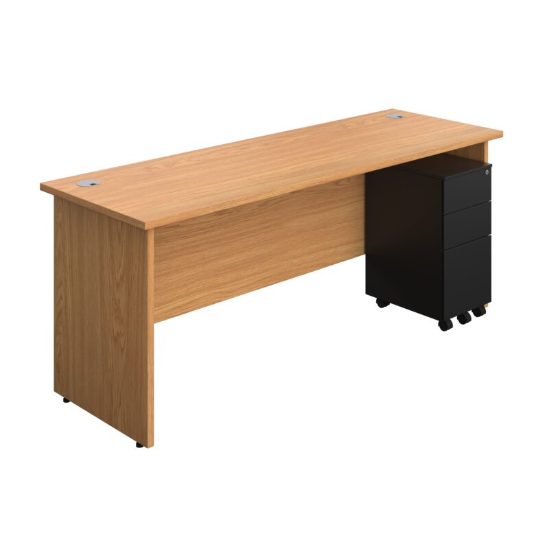 Panel Rectangular Desk + 3 Drawer Slimline Steel Pedestal Bundle | 1800X600 | Nova Oak/Black