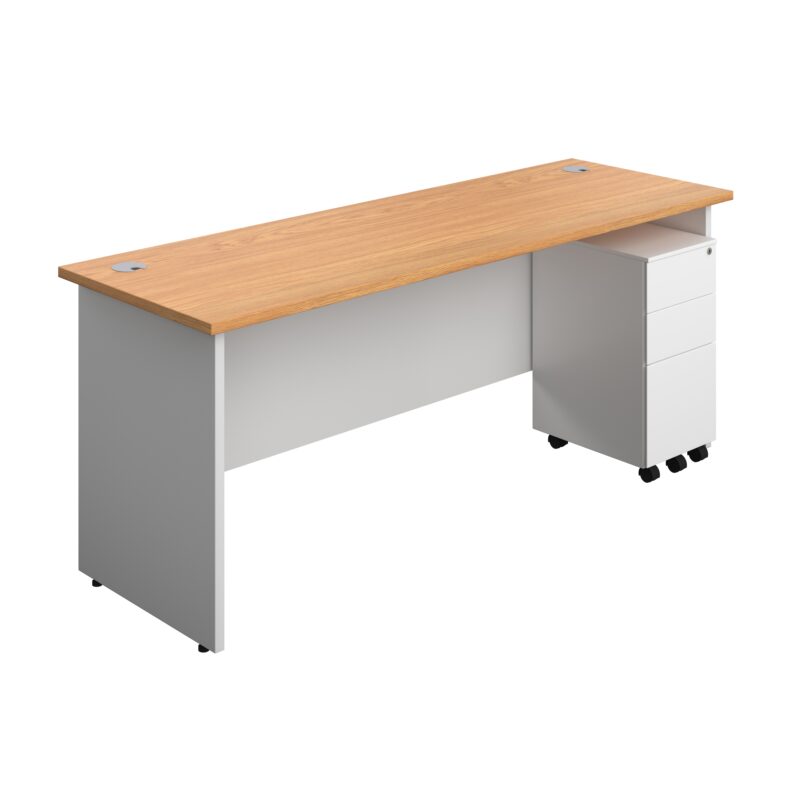 Panel Plus Rectangular Desk + 3 Drawer Slimline Steel Pedestal Bundle | 1800X600 | Nova Oak/White