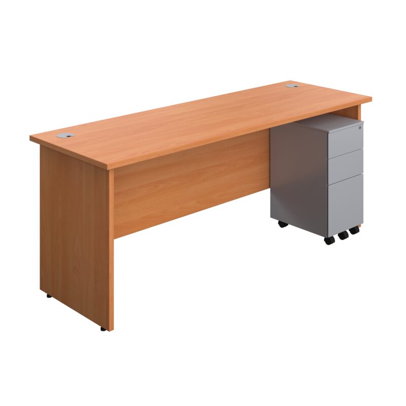 Panel Rectangular Desk + 3 Drawer Slimline Steel Pedestal Bundle | 1800X600 | Beech/Silver