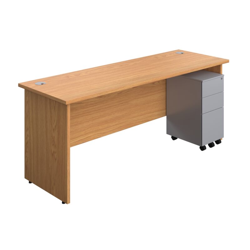 Panel Rectangular Desk + 3 Drawer Slimline Steel Pedestal Bundle | 1800X600 | Nova Oak/Silver