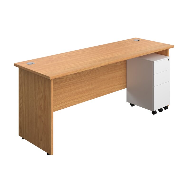 Panel Rectangular Desk + 3 Drawer Slimline Steel Pedestal Bundle | 1800X600 | Nova Oak/White