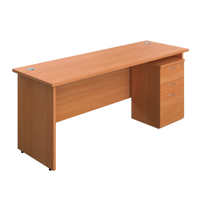 Panel Rectangular Desk + 3 Drawer Under Desk Pedestal Bundle | 1800X600 | Beech/Beech