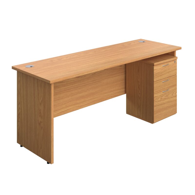 Panel Rectangular Desk + 3 Drawer Under Desk Pedestal Bundle | 1800X600 | Nova Oak/Nova Oak