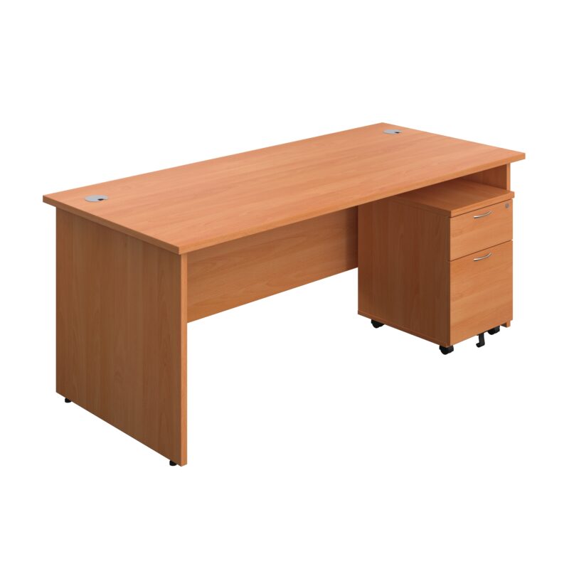 Panel Rectangular Desk + 2 Drawer Mobile Pedestal Bundle | 1800X800 | Beech/Beech