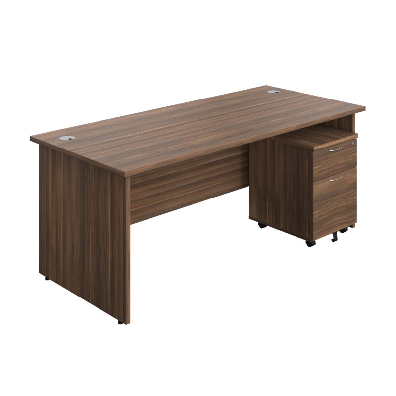 Panel Rectangular Desk + 2 Drawer Mobile Pedestal Bundle | 1800X800 | Dark Walnut/Dark Walnut