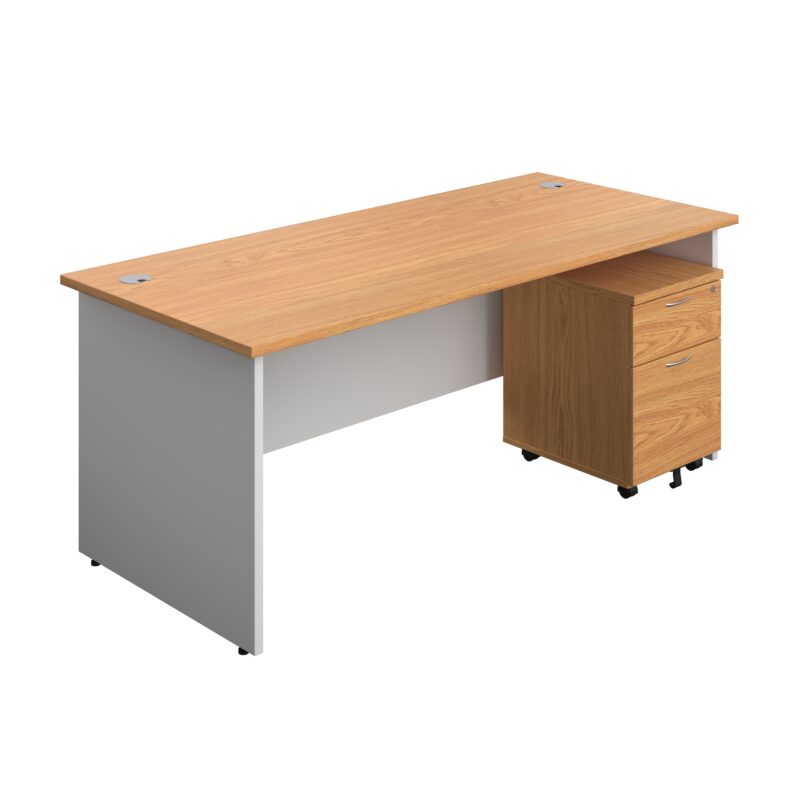 Panel Plus Rectangular Desk + 2 Drawer Mobile Pedestal Bundle | 1800X800 | Nova Oak/White