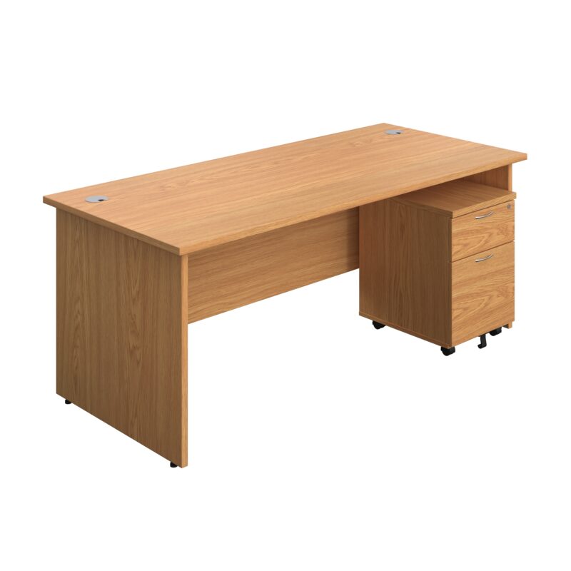 Panel Rectangular Desk + 2 Drawer Mobile Pedestal Bundle | 1800X800 | Nova Oak/Nova Oak