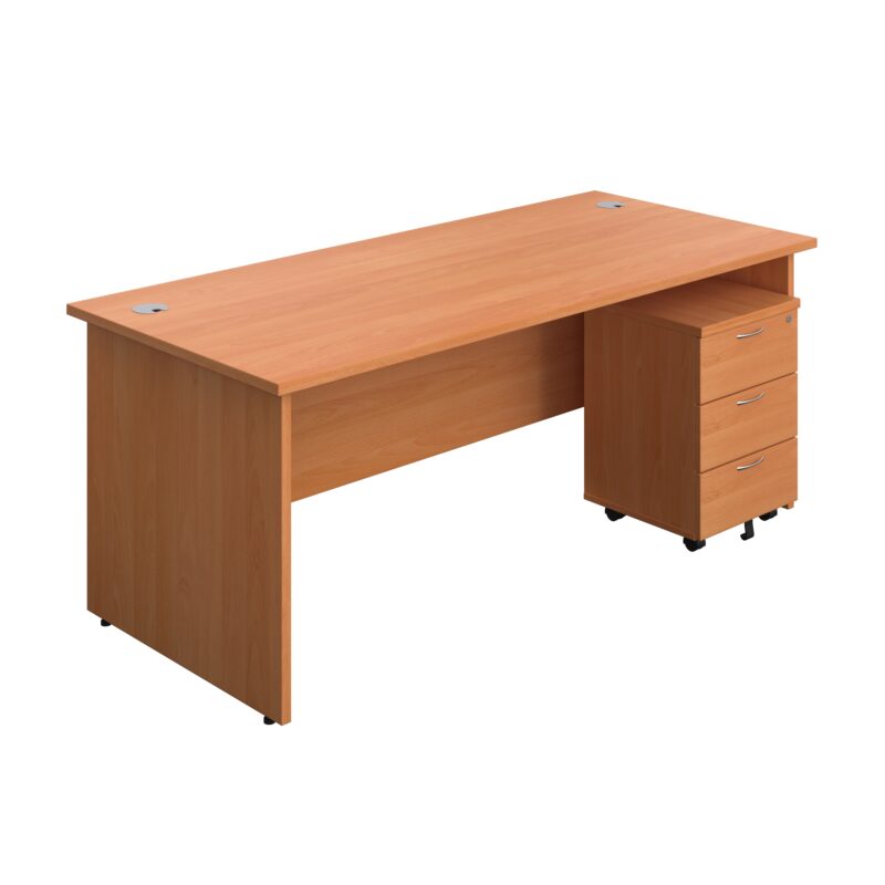 Panel Rectangular Desk + 3 Drawer Mobile Pedestal Bundle | 1800X800 | Beech/Beech