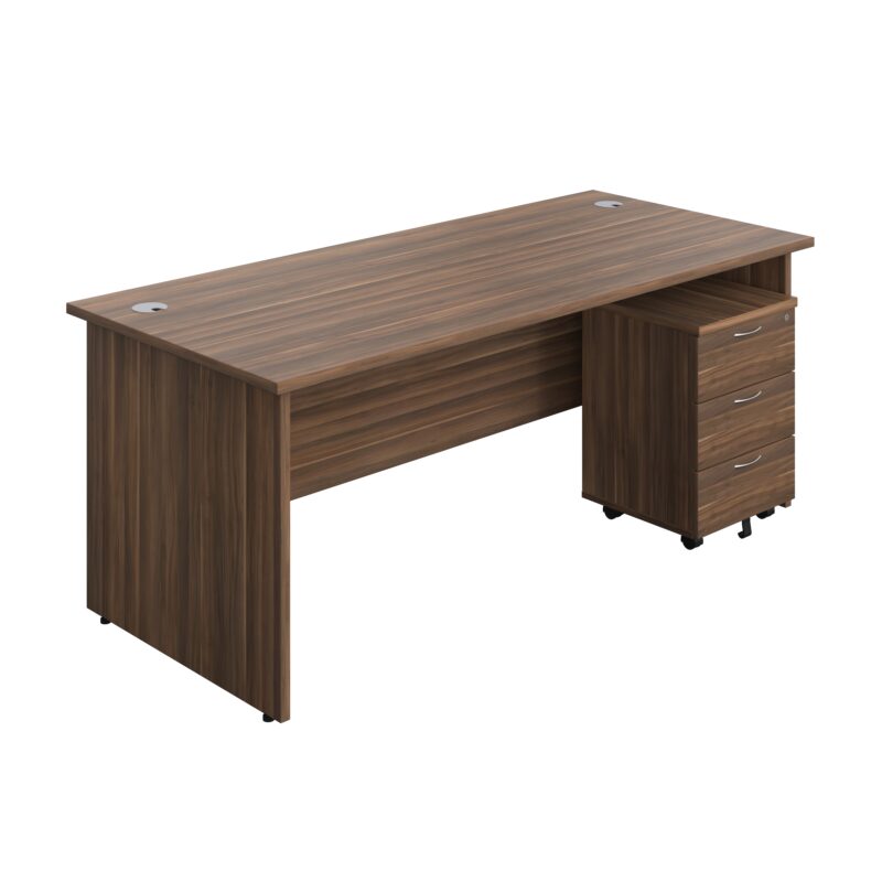 Panel Rectangular Desk + 3 Drawer Mobile Pedestal Bundle | 1800X800 | Dark Walnut/Dark Walnut