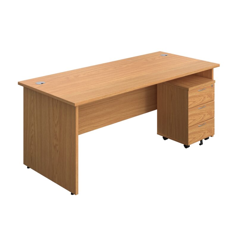 Panel Rectangular Desk + 3 Drawer Mobile Pedestal Bundle | 1800X800 | Nova Oak/Nova Oak