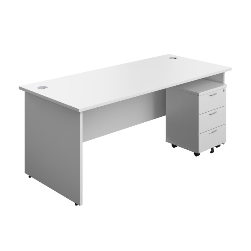 Panel Rectangular Desk + 3 Drawer Mobile Pedestal Bundle | 1800X800 | White/White