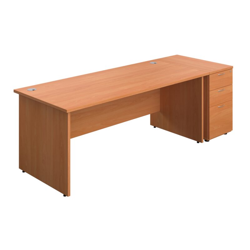 Panel Rectangular Desk + 3 Drawer Desk High Pedestal Bundle | 1800X800 | Beech/Beech