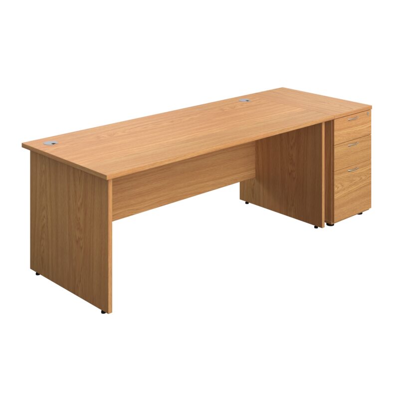 Panel Rectangular Desk + 3 Drawer Desk High Pedestal Bundle | 1800X800 | Nova Oak/Nova Oak