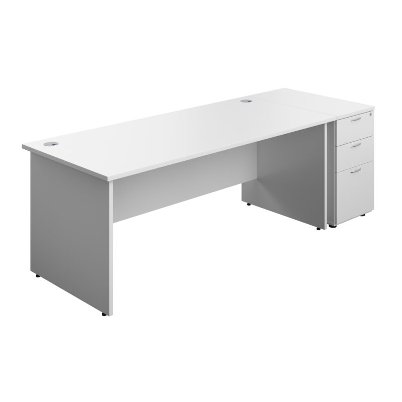 Panel Rectangular Desk + 3 Drawer Desk High Pedestal Bundle | 1800X800 | White/White