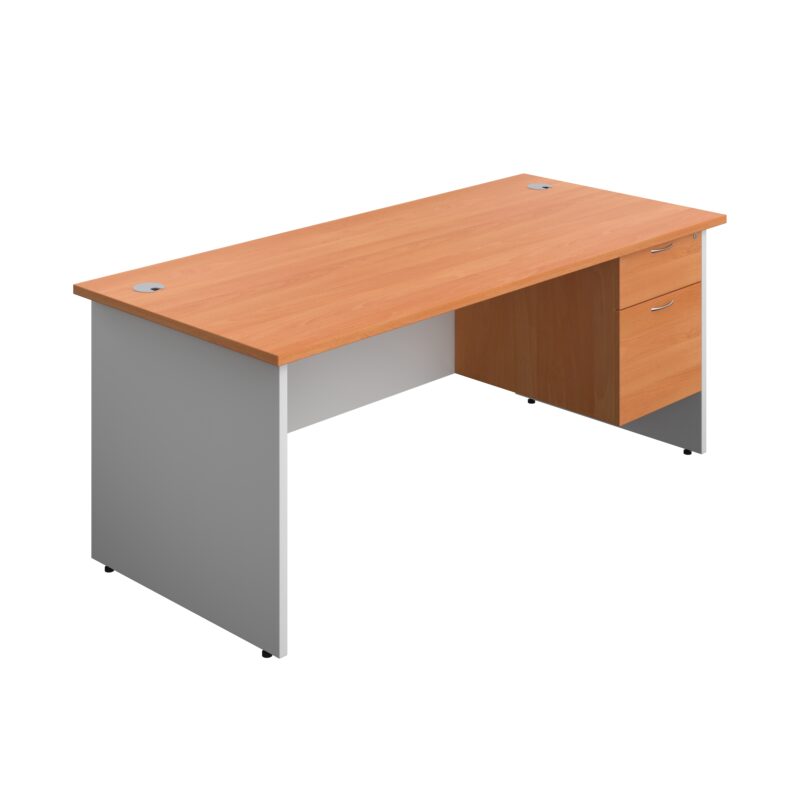 Panel Plus Rectangular Desk + 2 Drawer Fixed Pedestal Bundle | 1800X800 | Beech/White