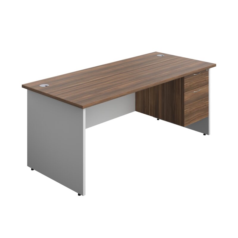 Panel Plus Rectangular Desk + 2 Drawer Fixed Pedestal Bundle | 1800X800 | Dark Walnut/White