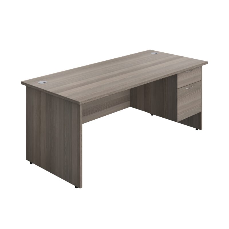 Panel Rectangular Desk + 2 Drawer Fixed Pedestal Bundle | 1800X800 | Grey Oak/Grey Oak