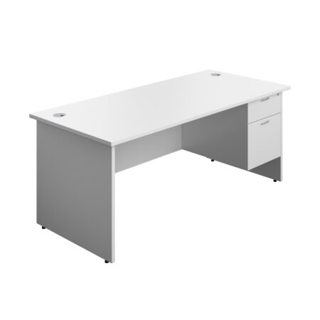 Panel Rectangular Desk + 2 Drawer Fixed Pedestal Bundle | 1800X800 | White/White