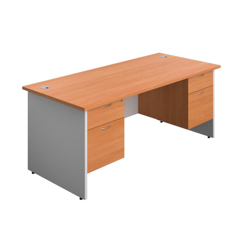 Panel Plus Rectangular Desk + 2 X 2 Drawer Fixed Pedestal Bundle | 1800X800 | Beech/White