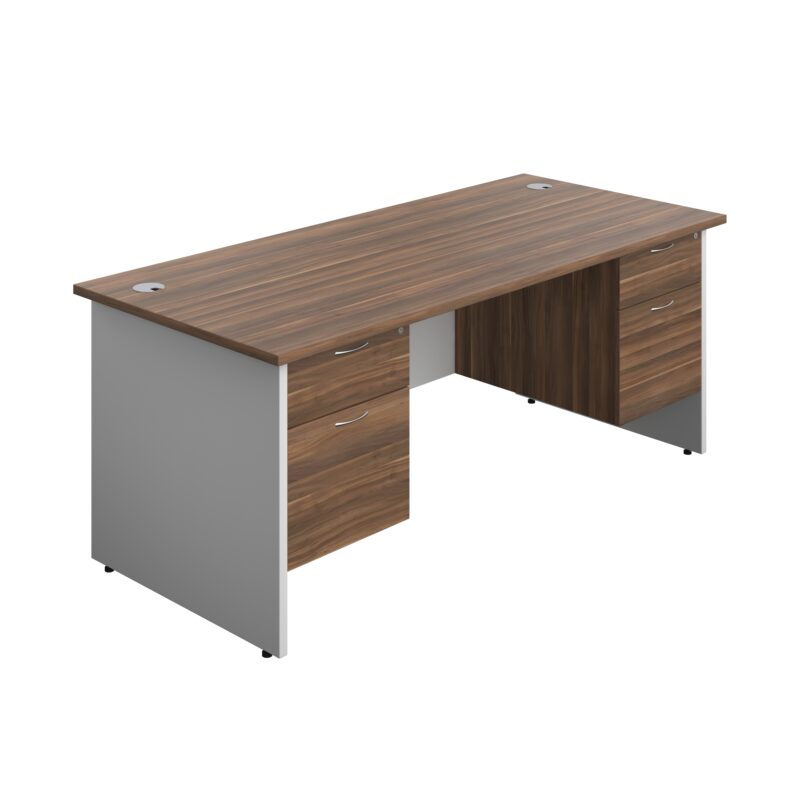 Panel Plus Rectangular Desk + 2 X 2 Drawer Fixed Pedestal Bundle | 1800X800 | Dark Walnut/White