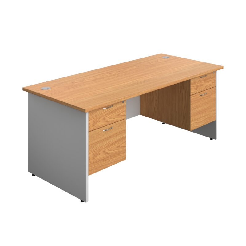 Panel Plus Rectangular Desk + 2 X 2 Drawer Fixed Pedestal Bundle | 1800X800 | Nova Oak/White