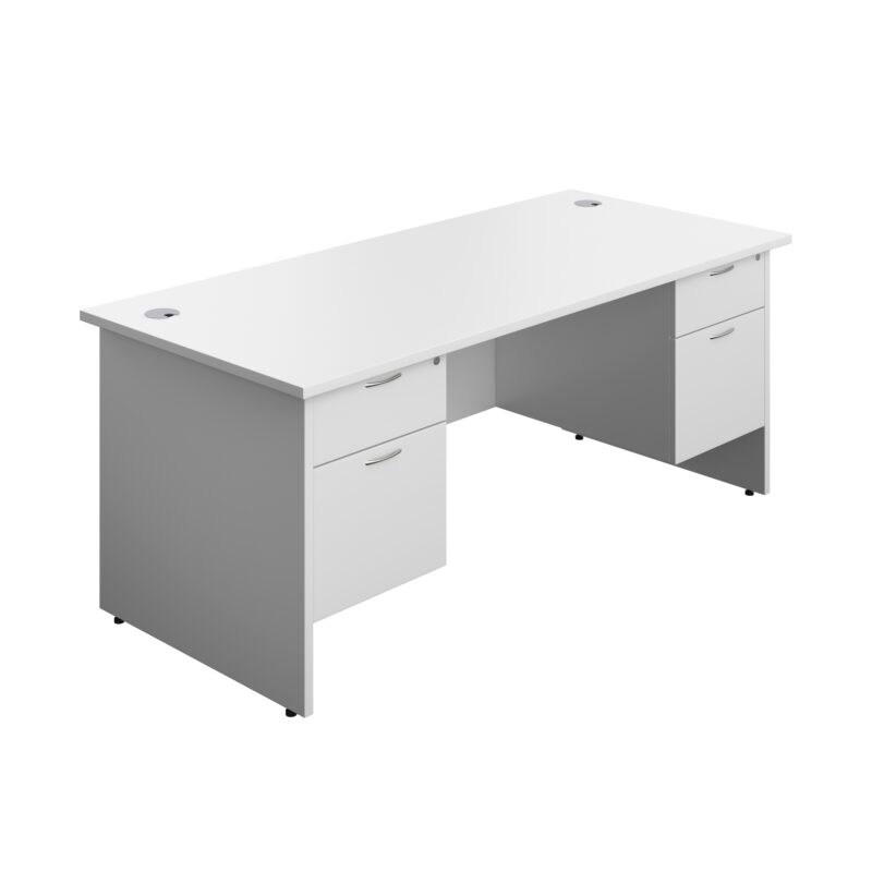 Panel Rectangular Desk + 2 X 2 Drawer Fixed Pedestal Bundle | 1800X800 | White/White