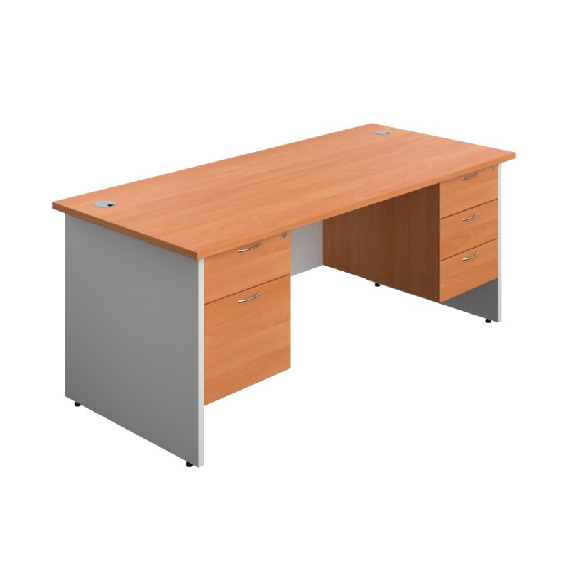 Panel Plus Rectangular Desk + 2 & 3 Drawer Fixed Pedestal Bundle | 1800X800 | Beech/White