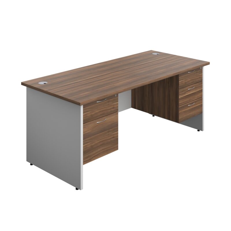 Panel Plus Rectangular Desk + 2 & 3 Drawer Fixed Pedestal Bundle | 1800X800 | Dark Walnut/White