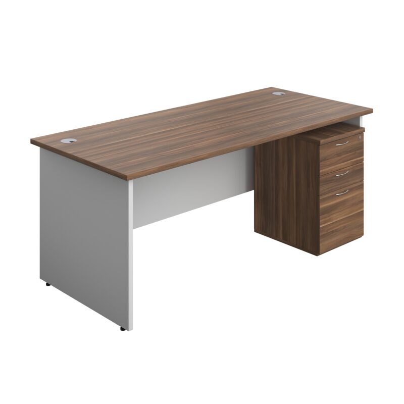 Panel Plus Rectangular Desk + 3 Drawer High Mobile Pedestal Bundle | 1800X800 | Dark Walnut/White