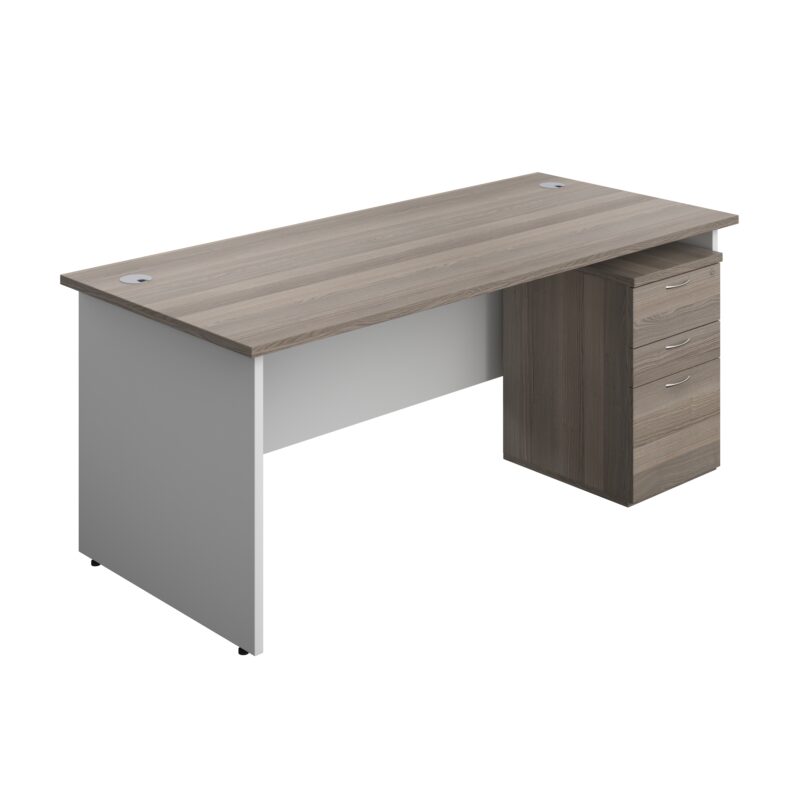 Panel Plus Rectangular Desk + 3 Drawer High Mobile Pedestal Bundle | 1800X800 | Grey Oak/White