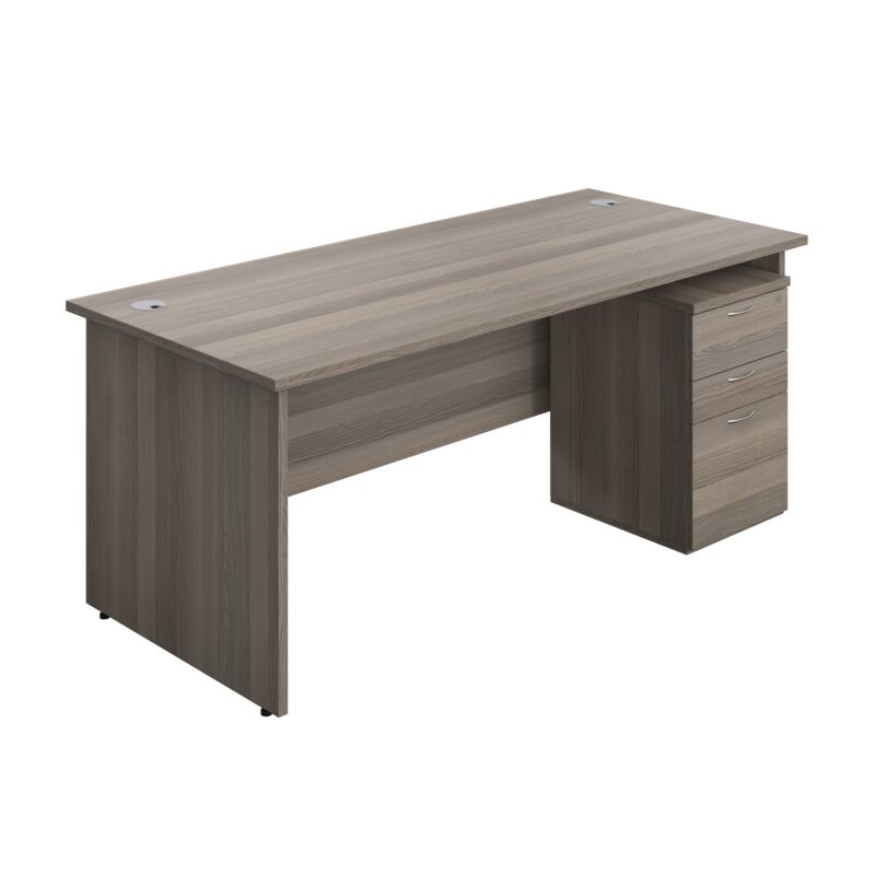 Panel Rectangular Desk + 3 Drawer High Mobile Pedestal Bundle | 1800X800 | Grey Oak/Grey Oak