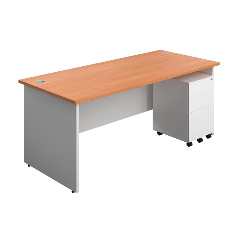 Panel Plus Rectangular Desk + 3 Drawer Steel Pedestal Bundle | 1800X800 | Beech/White